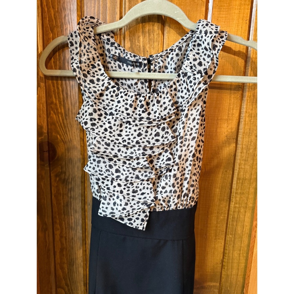 Maurices Leopard Print Ruffle Bodice Sheath Dress Black Pencil Skirt Size 5/6 - Picture 3 of 7